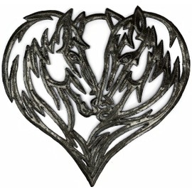 Horse Family, Wall Hanging Metal Art, Handmade from Recycled Material, Western Ranch Home Decorations, Haitian Artwork 11.75 x 11 Inches