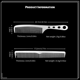 2 Pcs Metal Comb, Stainless Steel Fine Tooth Comb Set, Barber Combs for Men & Women, Anti-Static, Heat Resistant Cutting & Styling Hair Comb, Hollow out handle, Professional Hairdressing Tool Kit