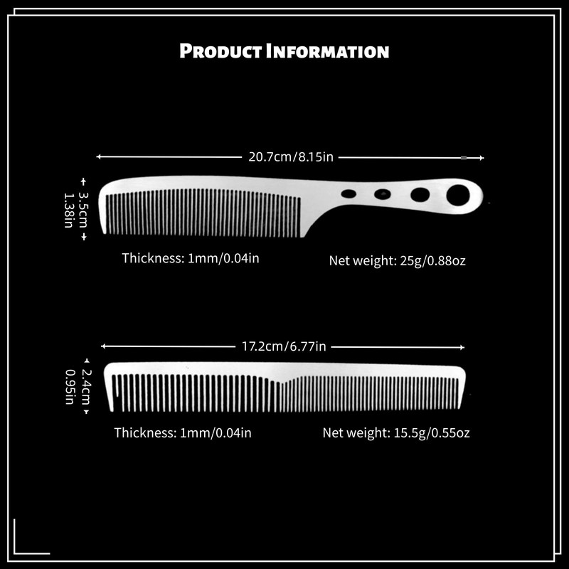 2 Pcs Metal Comb, Stainless Steel Fine Tooth Comb Set,