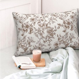 GOLIANDA Brown Pillow Covers 12x20 Inch Set of 2 Chinoiserie Floral Throw Pillows Vintage Rustic Toile Flower Decorative Pillow Cases Outdoor Chinoiserie Decor Lumbar Cushion Case for Couch Sofa Bed