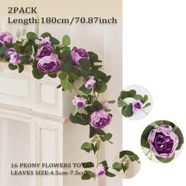 MISSPIN 2pcs Artificial Flowers Garland Spring Eucalyptus Garland Vintage Fake Flower Peony Rose Vine Greenery Decorative Wall Hanging Plant for Wedding Arch Door Arrangement Party Decor