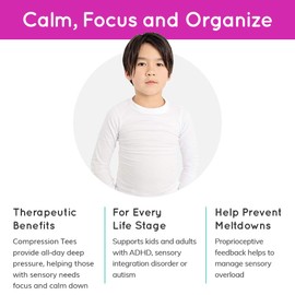 Fun and Function Sens-ational Hip Hugging White T-Shirt Long Sleeves for Kids XXS (Ages 2-3) - for Children with ADHD, Sensory Integration Disorder & Autism, Provides All-Day Deep Pressure