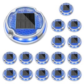 VOLISUN Solar Driveway Deck Lights Dock Marine Lights,16 Pack Solar Ground Light 2 Colors in 1 led Waterproof,Driveway Marker Light for Pathway Warning Step (White/Blue)
