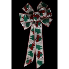 Dogwood Farm Market 10" Hand Made Snowman on Truck Christmas Wired Wreath Bow Truck Tree Red Holiday