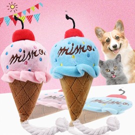 Calsgkspray 1pc Brown Blue Ice Cream Dog Squeaky Toys,Cute Puppy Chew Toys with Ropes,Add Interactive Dog Plush Toy for Small to Medium Dogs and Cats Pet Supplies,Toys