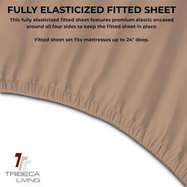 Tribeca Living California King Luxury Solid Flannel Extra Deep Pocket Fitted Sheet, Fits up to 24" Mattress, Cashmere