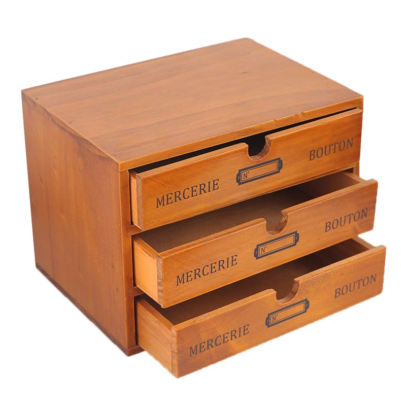 Willcome Wooden Storage Box with Drawers Portable Wooden Desktop Organizer