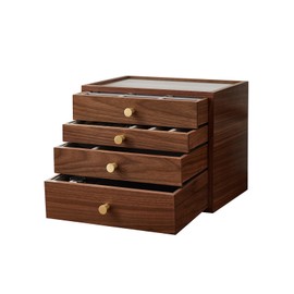 THFLSTR Black Walnut Jewelry Organizers and Storage,4 Layer Wooden Jewelry Boxes for Women,for Necklaces Ring Earring (4 Layer)