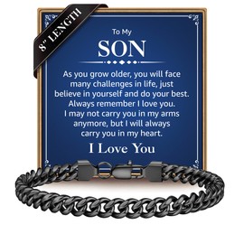 IEFLIFE Gifts for Son - to My Son Bracelet Gifts from Mom Dad, Birthday Gift for Men Him from Mom Dad Bracelet, 8mm Stainless Steel Black Cuban Link Chain Bracelets for Him Jewelry Gift