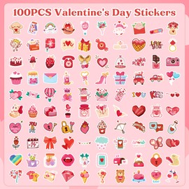 Riccioofy Valentines Day Gifts for Kids | 100 PCS Valentines Stickers - Toddler Valentines Day Gifts for School Classroom | Heart Stickers for Boys Girls | Valentines Crafts Accessories Treats Party Favors