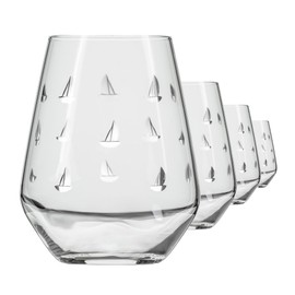 Rolf Glass Sailing Stemless Wine Tumbler 18 ounce | Stemless Wine Glasses Set of 4 | Lead-Free Crystal Glass | Etched Tumbler Glasses | Proudly Made in the USA