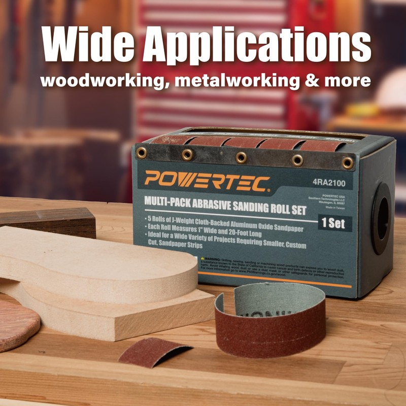 POWERTEC Emery Cloth Roll 5-Grit Assortment, 1" x 20 Ft.