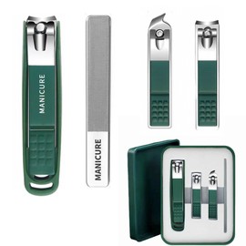 MIUPOO Nail Clippers with Nail Catcher Toenail Clippers Set Stainless Steel Nail Clippers with Collection Container Sharp Oblique Toenail Clippers Nail File 4 Pieces