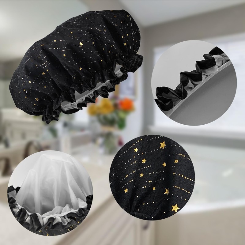 1 Pack Shower Caps, Elastic and Reusable Bonnet, Double Waterproof