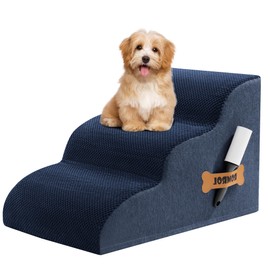 Romrol Dog Stairs Ramp for Beds Couches, Extra Wide Pet Steps with Durable Non-Slip Waterproof Fabric Cover, Dog Slope Stairs for Small Dogs and Cats or Pets Friendly, 3-Tiers, 13 Inch,Navy