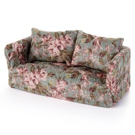 Dollhouse Sofa, 1:12 Wooden Removable Dollhouse Double Couch with Cushion, Miniature Dollhouse Furniture Accessories for Doll House Living Room (Green)