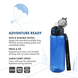 GRANDTIES Sports Tritan Plastic Water Bottle with Straw, Removable – Leakproof BPA Free Dishwasher Safe Travel Water Bottle with Strap for Gym, Outdoor, Fitness (Navy, 28oz (800mL))