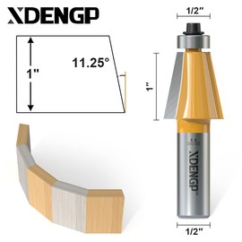 XDENGP 11.25 Degree Chamfer Router Bit with 1 Inch Cutting Length,1/2 Inch Shank Carbide Edge Forming Bevel Router Bit with Bearing, Chamfer Bit Miter Angle Milling Cutters Tool