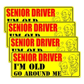 FSTURIOS 4PCS Senior Driver Car Magnet, Reflective Elderly Driver I'm Old Go Around Me Magnetic Bumper Sticker, Removable Weather-Resistant Senior Driver Safety Warning Sign Decal