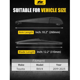 MIKKUPPA Rear Wiper Arm Blades, Replacement for 2019-2023 Toyota RAV4, Replaceable Back Wiper windshield Blades Set Assembly - All Season Natural Rubber Cleaning Window