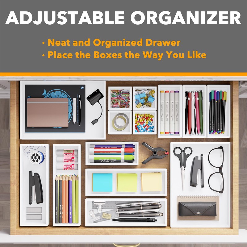 SpaceAid 14-Piece Bamboo Drawer Organizer Storage Boxes Set, Wood Tray