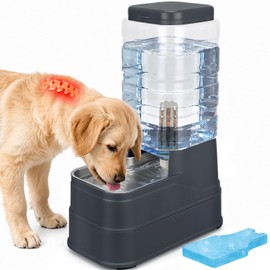2.2 Gallon Pet Automatic Dog Water Dispenser Cat Gravity Waterer Feeder with Stainless Steel Bowl 8L Large Capacity Puppy Feeding Raised Bowls with Filter,Ice Pack (Charcoal Gray, 8L(2.2 Gallon))