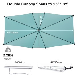 G4Free Double Chair Umbrella for 2 People with Adjustable Clamp, Sun Umbrella for Beach Chair, Reclining Lounge Chair (Lake Blue)