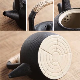 fanquare Chinese Kungfu Tea Set with Tea Warmer, Black Porcelain Tea Pot Set with 4 Cups, Travel Tea Set with Bag