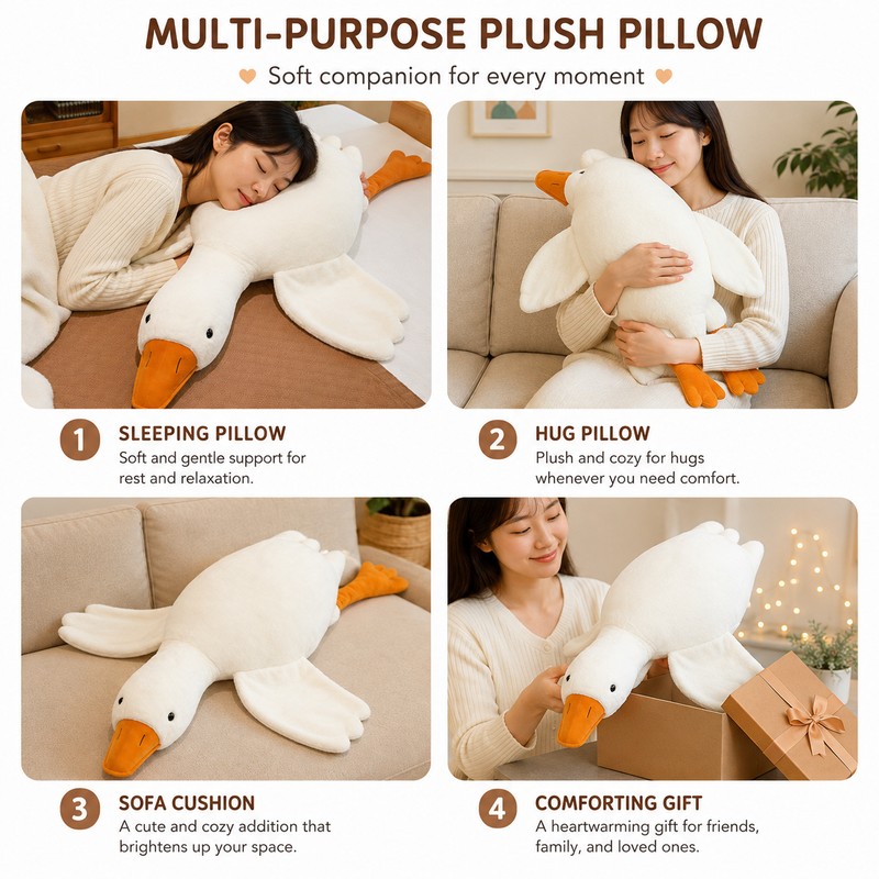 Goose Plush Pillow for Relaxing & Decor – Soft Stuffed