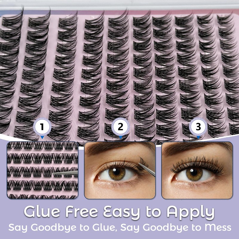 MIKIWI Self Adhesive Eyelashes, 10-16mm Pre Glued Eyelashes Clusters No