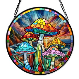 FIVITY 7.8'' Mushroom Sun Catchers Plant Stained Glass Window Hanging Forest Mushrooms Suncatchers Christmas Tree Ornaments Office Home Kitchen Mothers Day Housewarming Gifts for Women Mom