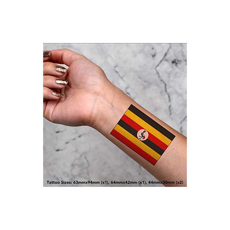 4 x 'Uganda Flag' Temporary Tattoos (TO00014477)