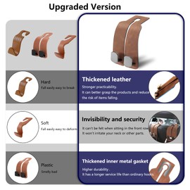 DYREOOE Purse Hook for Car, Thickened Leather Sturdy Metal Car Hooks for Purses and Bags Cute (Brown- 4 Pack)