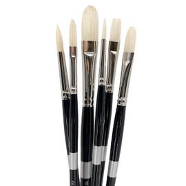 Trekell Hog Bristle Oil Paint Brush Set - Assorted Professional Paint Brushes Designed for Oil Paint Artists - 10" Brush Handles, 6 Piece Set