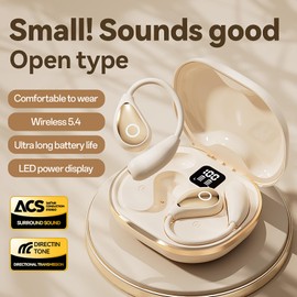 Open Ear Earbuds Wireless Bluetooth 5.4 Headphones with Microphone, Earphone with Earhooks, ENC Noise-Cancellation, 60H Playtime, Long-Lasting Comfort, Crystal-Clear Calls for Driving/Gym (Beige)