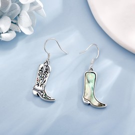 Western Earrings S925 Sterling Silver Cowgirl Cowboy Boots Earrings Country Western Jewellery Gifts for Women, Silver