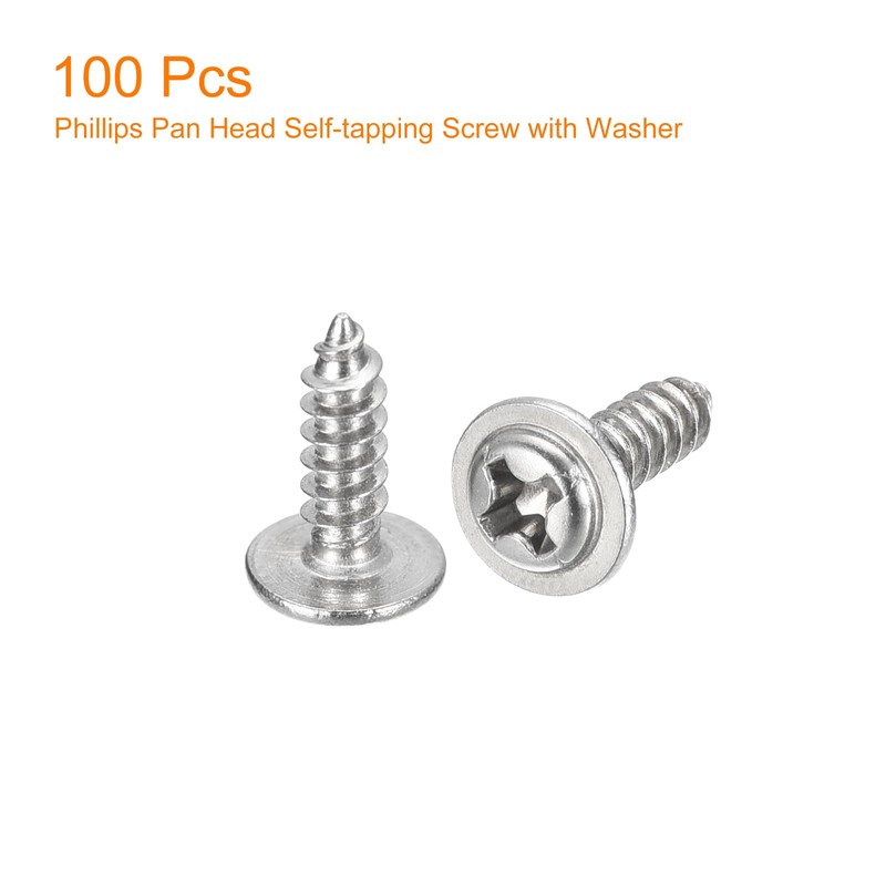 sourcing map ST3x10mm Phillips Pan Head Self-tapping Screw with Washer,