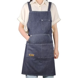 Small snail Blue Denim Apron Unisex Painting Apron for Men Women Adjustable Bib with Pockets for Cleaning Garden Barbecue Cafe Waiter Bartender