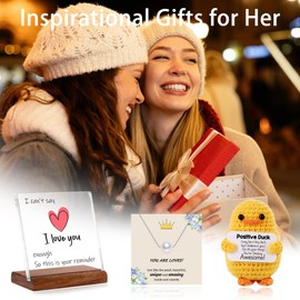 Gifts for Wife Christmas, Wife Christmas Gift Ideas Stocking Stuffers for Her Cheering I Duck Love You Birthday Gifts for Women Wooden Acrylic Plaque Keepsake Basket Stuffers Anniversary Set