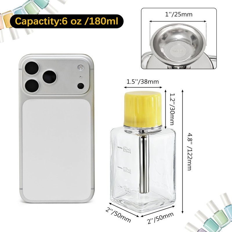 6oz / 180ml Glass Dispenser, Push Down Acetone Pump