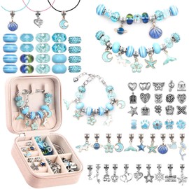 AMLEBE Kit para hacer pulseras con dijes para niñas, 66 piezas de joyería con caja de regalo y bolsa, kit de joyería de regalo para niñas adolescentes, manualidades para niñas de 8 12 años