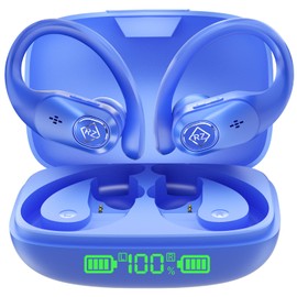 RIZIZI Wireless Earbuds Bluetooth Headphones Wireless Charging Case LED Display 96H Playtime Built in Mic Over Ear Buds Waterproof Earphones with Earhooks Deep Bass for Sport Running Workout Game PC