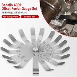 Bedalio A309 Offset Feeler Gauge Set, 16-Blades Valve Tappet Gauge/Feeler Blade with Steel Handle (0.005" to 0.020")