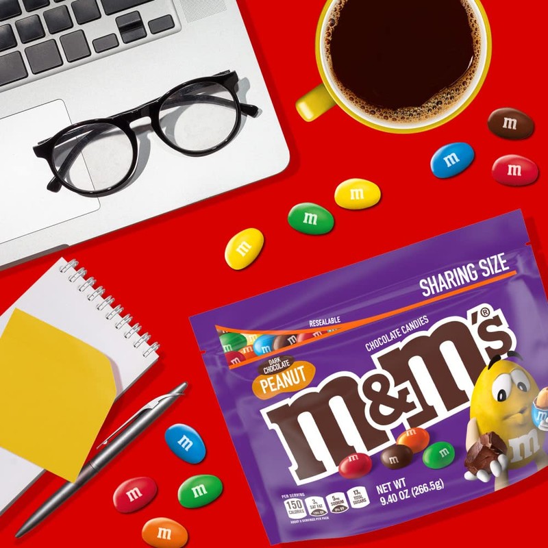 M&M'S Peanut Dark Chocolate Candy Bulk, 9.4 oz Resealable Bag