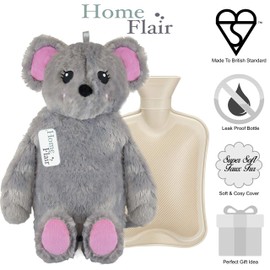 Home Flair Hot Water Bottle | Hot Water Bottle with Cover UK | 1ltr Small Hot Water Bottle | Novelty Super Soft & Fluffy Teddy Bear Animal Hot Water Bottle (Grey Sloth - 1Ltr)