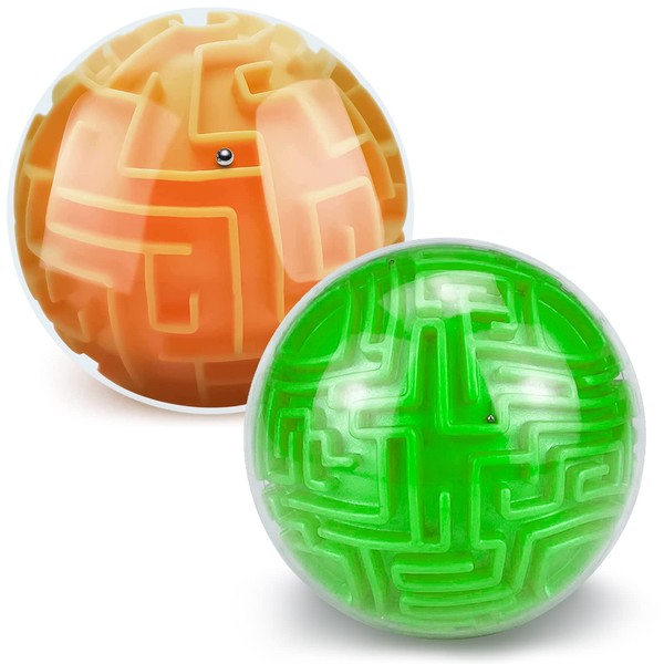 2 Pack Puzzle Ball 3D Maze Ball Brain Teasers Games, Puzzle Toy Gravity Memory Cube Ball Puzzle Games, Educational Toys Gifts for Students Teens Adults (Orange and Green)