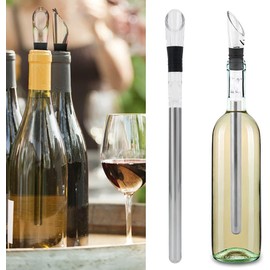 Enfriador de vino 3 en 1, enfriador de botellas de vino con vertedor y aireador, juego de varillas enfriadoras de vino de acero inoxidable, fácil de usar para accesorios de cocina en casa, bar,
