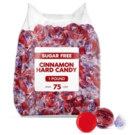 Sugar Free Hot Cinnamon Hard Candy Discs - 1 Pound Individually Wrapped Red Cinnamon Candies For Snacks & Treats - Approx. 75 Count Sugar Free Candy