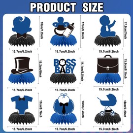 iPartyGo Boss Birthday Party Decorations - 9 Pcs Blue Happy Bosses Table Topper Honeycomb Centerpieces Decor Set Centerpiece Supplies Favors for 1st 2nd 3rd Boys Baby Shower Gender Reveal Signs