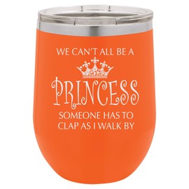 Princess Engraved Insulated Stainless Steel Wine Tumbler, 12 Oz, Orange